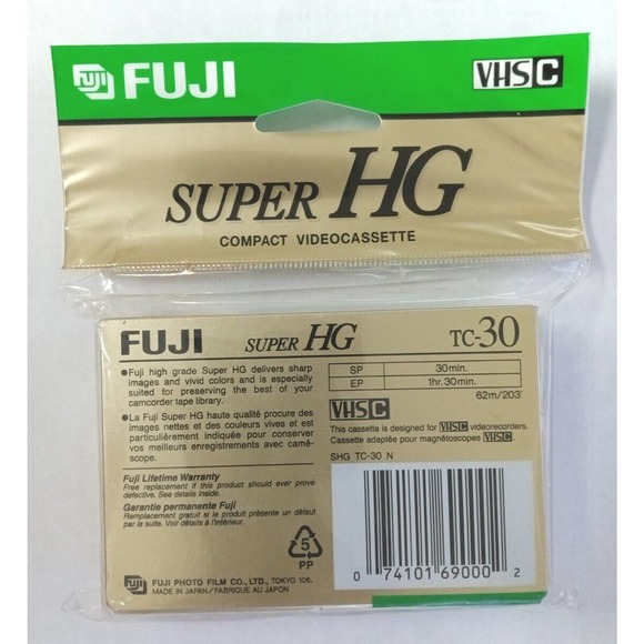 Fuji Film Pro VHS-C Camcorder Video Cassette Tape TC-30 Super HG High Grade New - Picture 2 of 2